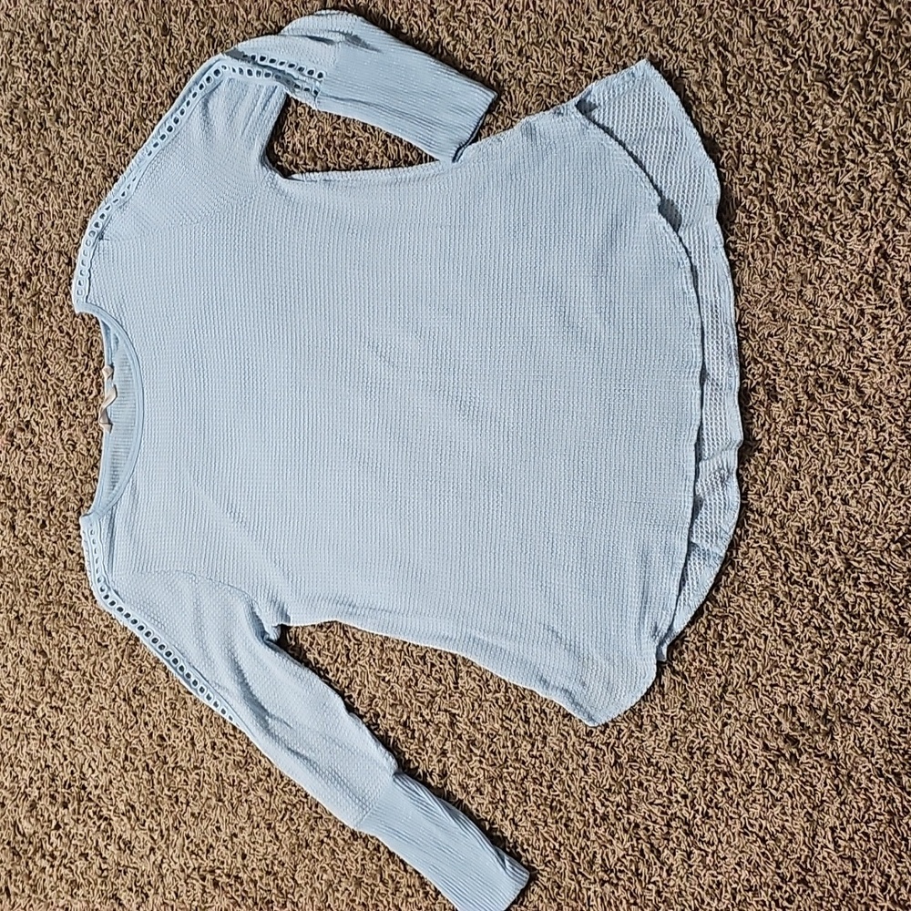 Soft Surroundings Bailey Top Skylight Blue Lace Long Sleeve Large Tunic - Picture 2 of 7